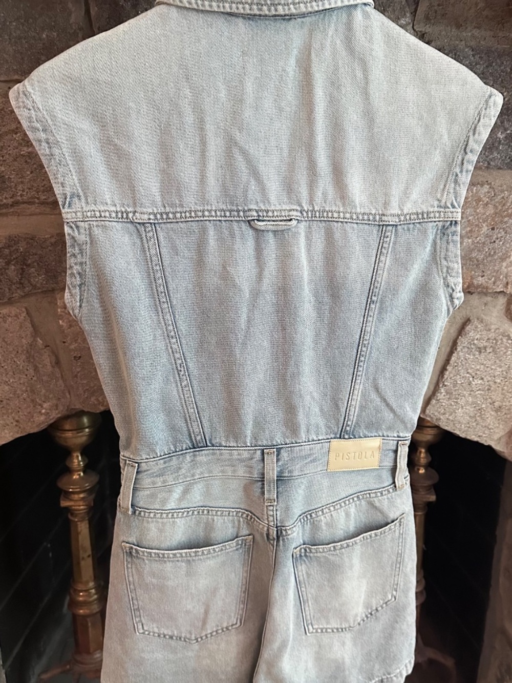 Pistola Everly XS Denim Romper Light Wash Sleeveless Utility Jean Shorts NWT - Picture 6 of 9
